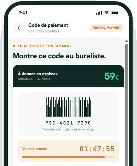 Code de paiement à montrer au buraliste